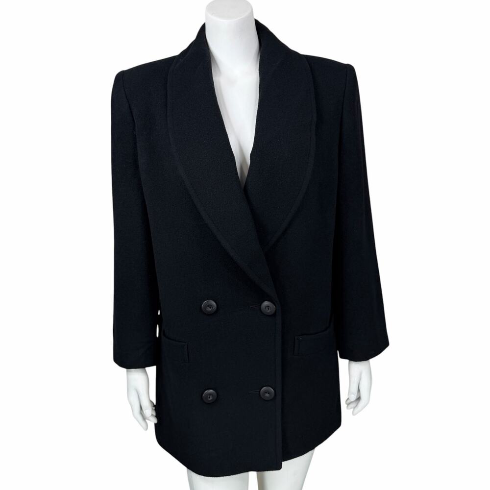 Vintage Camel Hair Double Breasted Coat Womens Medium Black Nordstrom Made USA